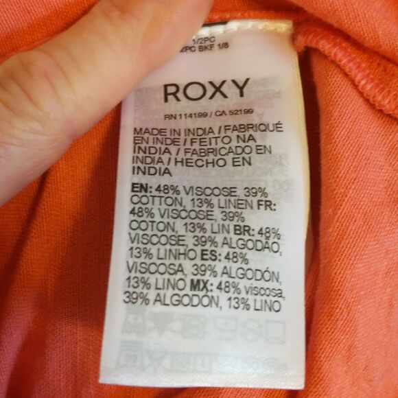 ROXY Sweeter Than This Knotted Crop top, coral pink/orange, linen blend xs - Picture 7 of 10